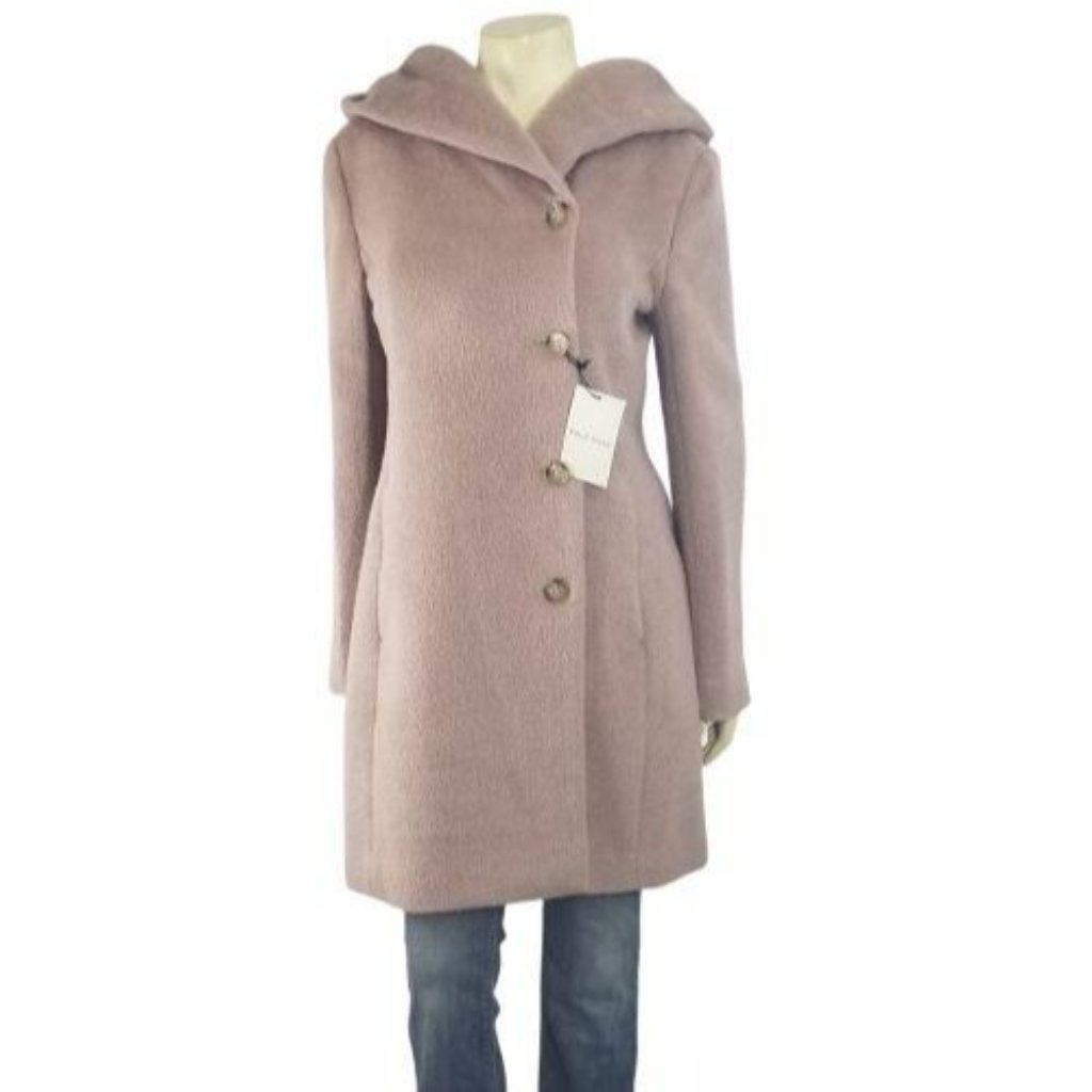 Cole Haan Wool Blend Hooded Coat 8 Dark Mauve